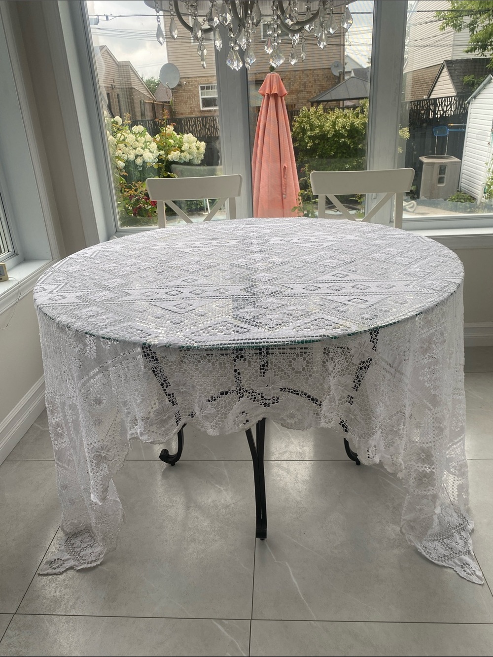 White Crochet Lace Rectangular Tablecloth  
 L:92”X  W:57”